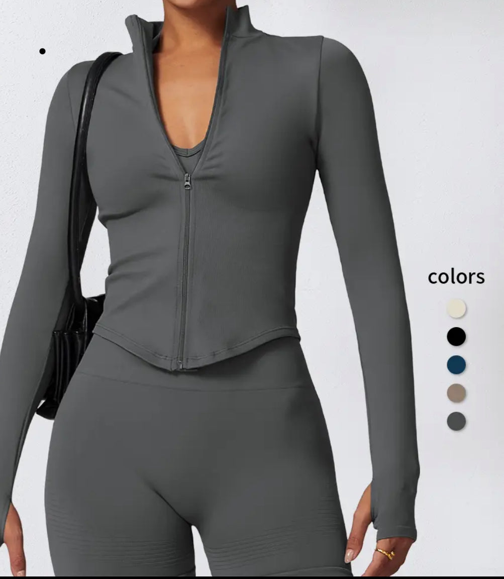 Plus Size Women's Gym Zipper Long Sleeve Yoga Jacket – Seamless, Breathable Fitness Top